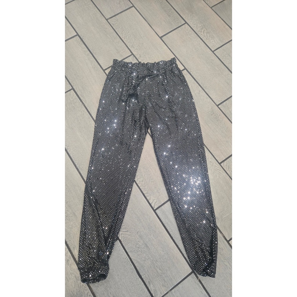 On Twelfth Black Sequin Joggers Paperbag Waist Party Pants Medium